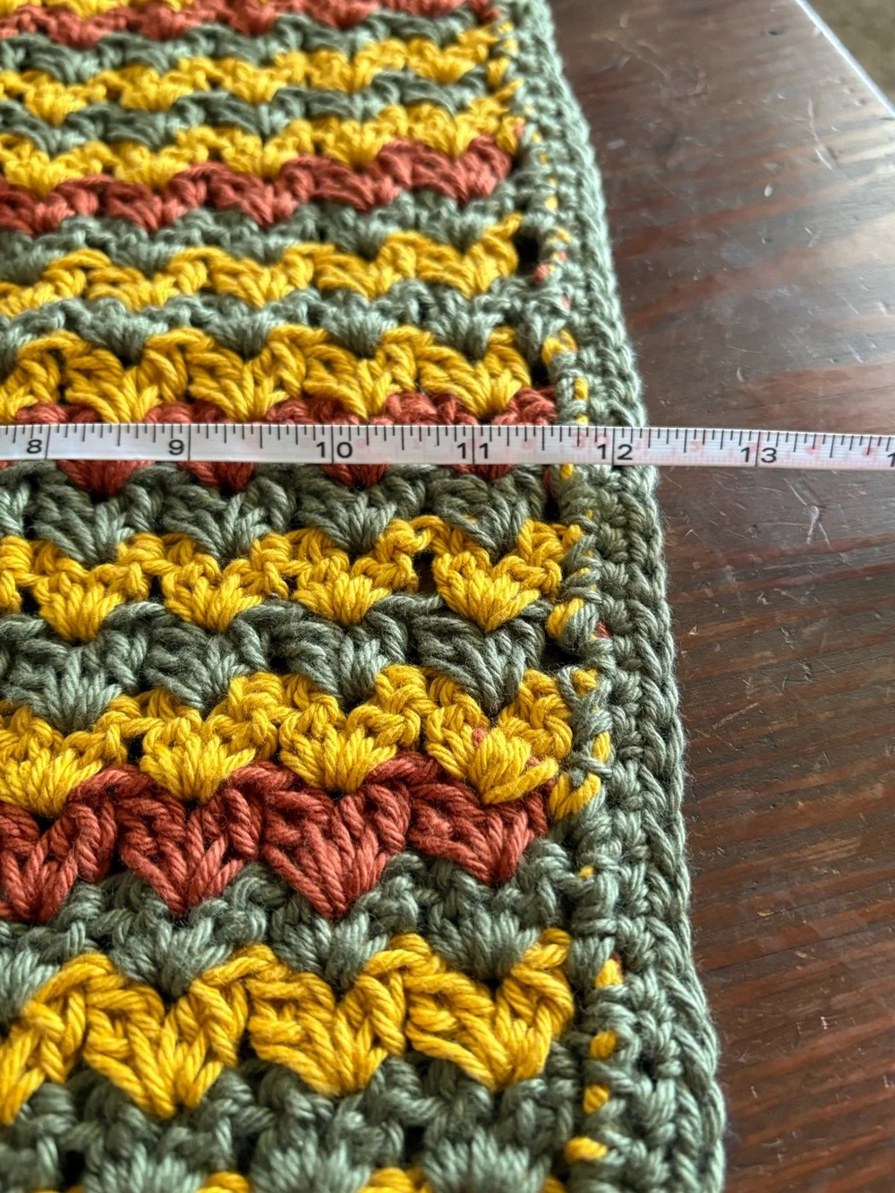 Hand Crafted Crochet Cotton Dish Cloth in Olive Green, Mustard & Rust